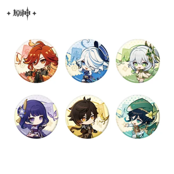 Genshin Impact : Badges, Stands et Magnets (Venti, Zhongli, Raiden Shogun, Nahida, Furina, Mavuika) - Teyvat Expo 2025