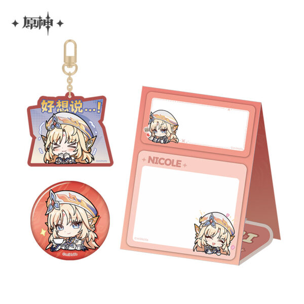 Genshin Impact : Set Bloc-notes, Badge & Porte-Clés Nicole | Chibi Emoji Series