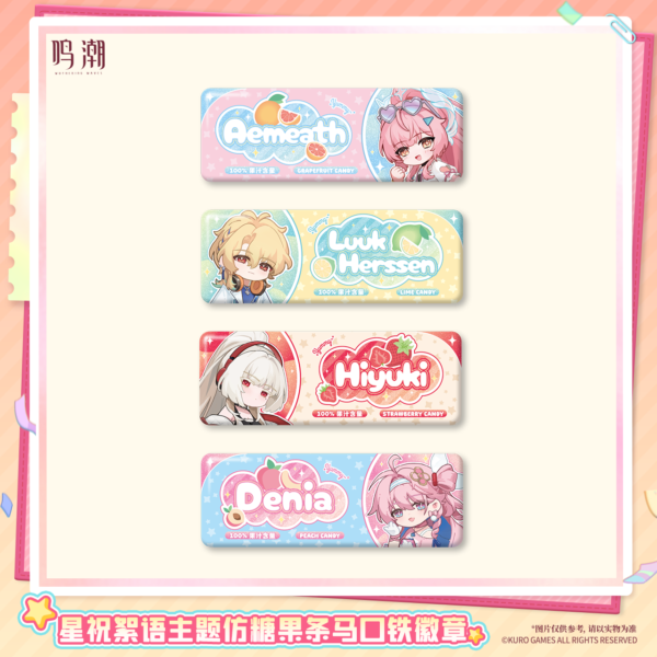 Wuthering Waves : Badge Émaillé Candy Bar Aemeath, Luuk Herssen, Hiyuki & Denia | Starlight Blessing Whispers Series